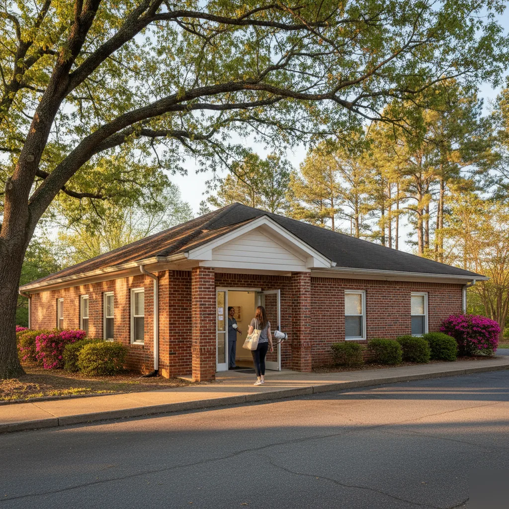 Patient arriving at Douglas Family & Animal Chiropractic clinic entrance in Rome, GA
