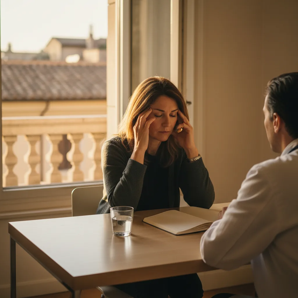Patient describing brain fog symptoms during an evaluation appointment in Rome, GA