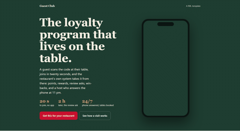 Guest Club restaurant loyalty: table QR, points and texts