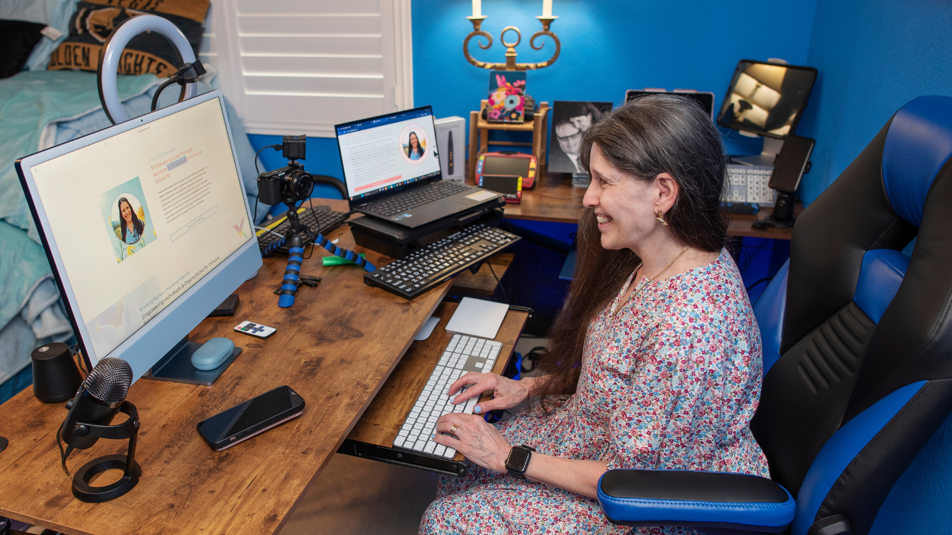 Victoria Essner in her computer guiding employers on about disability accommodations Victoria Essner in her computer guiding employers on about disability accommodations