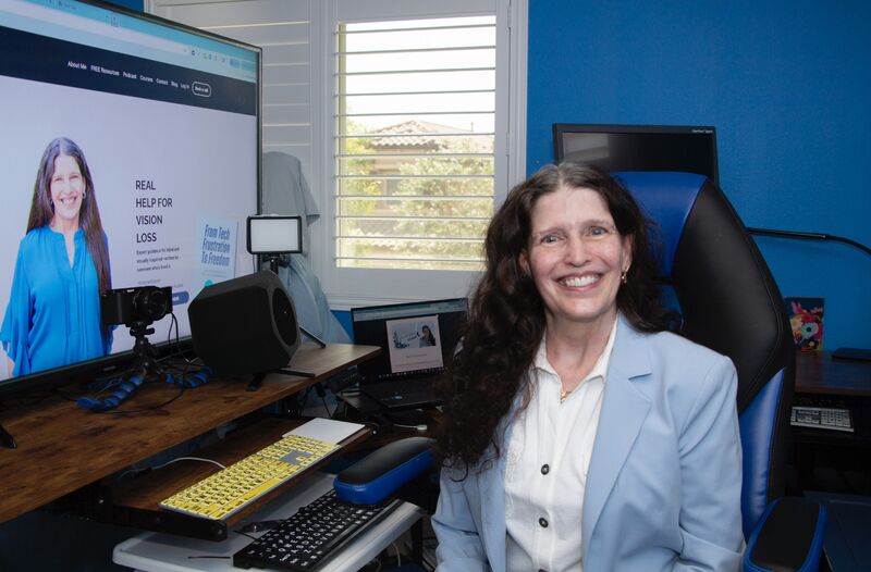 Victoria Essner, wearing a light blue blazer, sits in her accessible home office surrounded by computer equipment and assistive technology. The image accompanies the message, “What Every Employer Should Know Before the Accommodation Conversation Begins.” Victoria Essner, wearing a light blue blazer, sits in her accessible home office surrounded by computer equipment and assistive technology. The image accompanies the message, “What Every Employer Should Know Before the Accommodation Conversation Begins.”