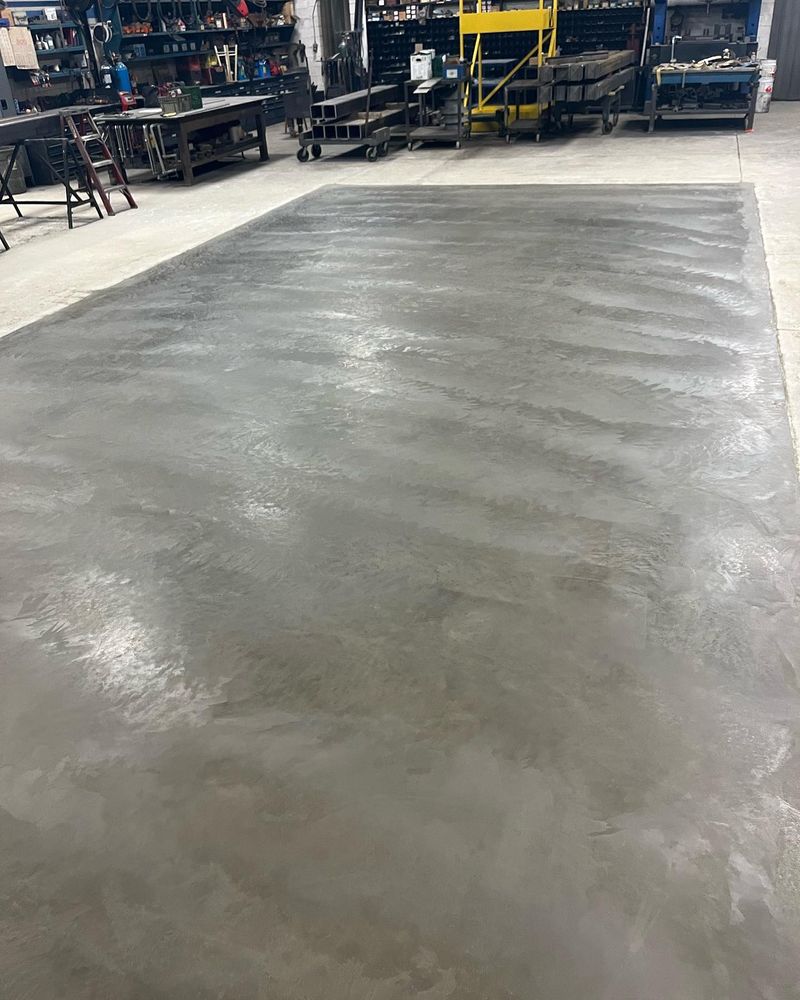 Polished concrete shop floor finished in a Richmond Hill fabrication shop