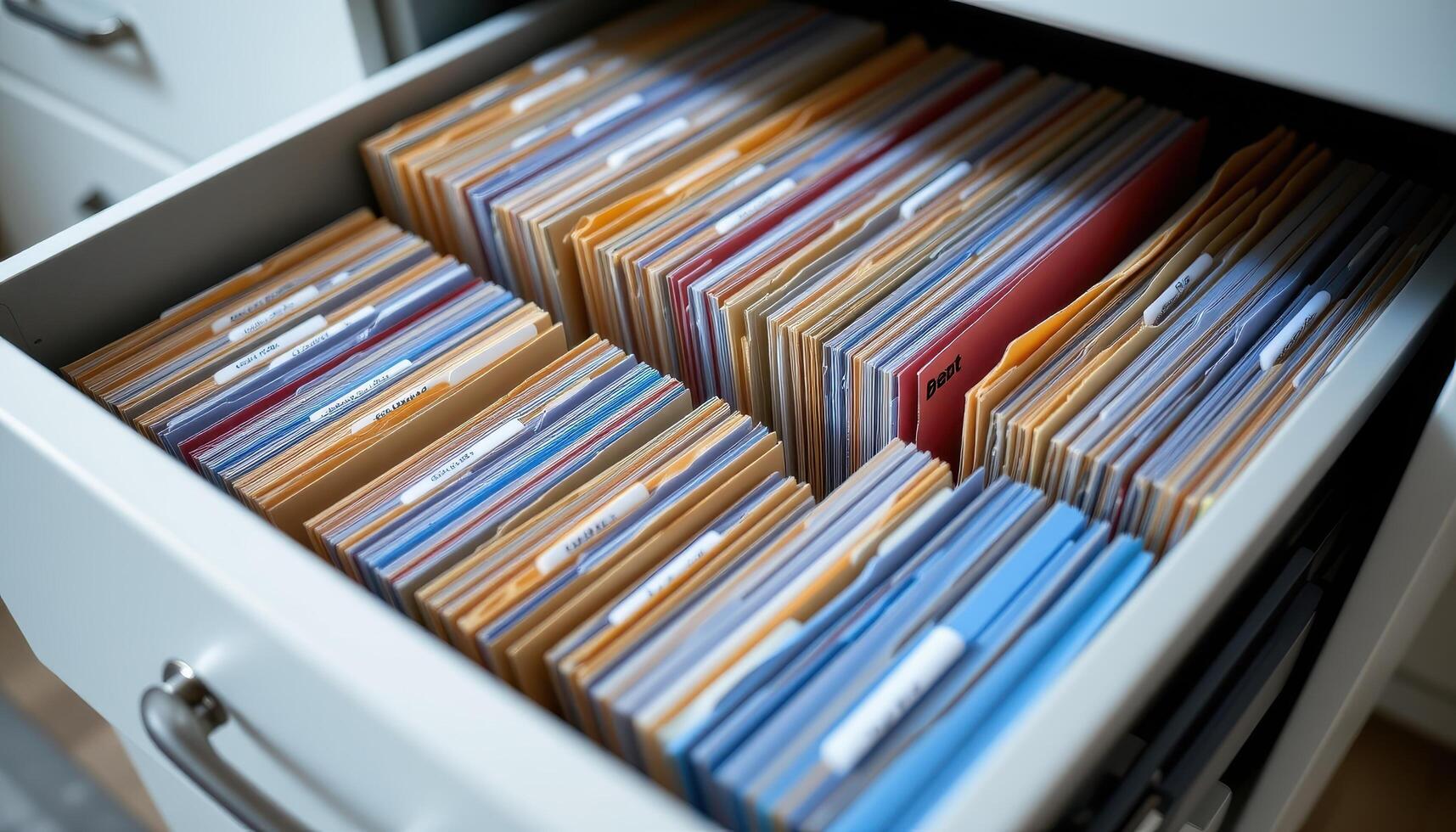 Organized documents, file folders, or a professional desk