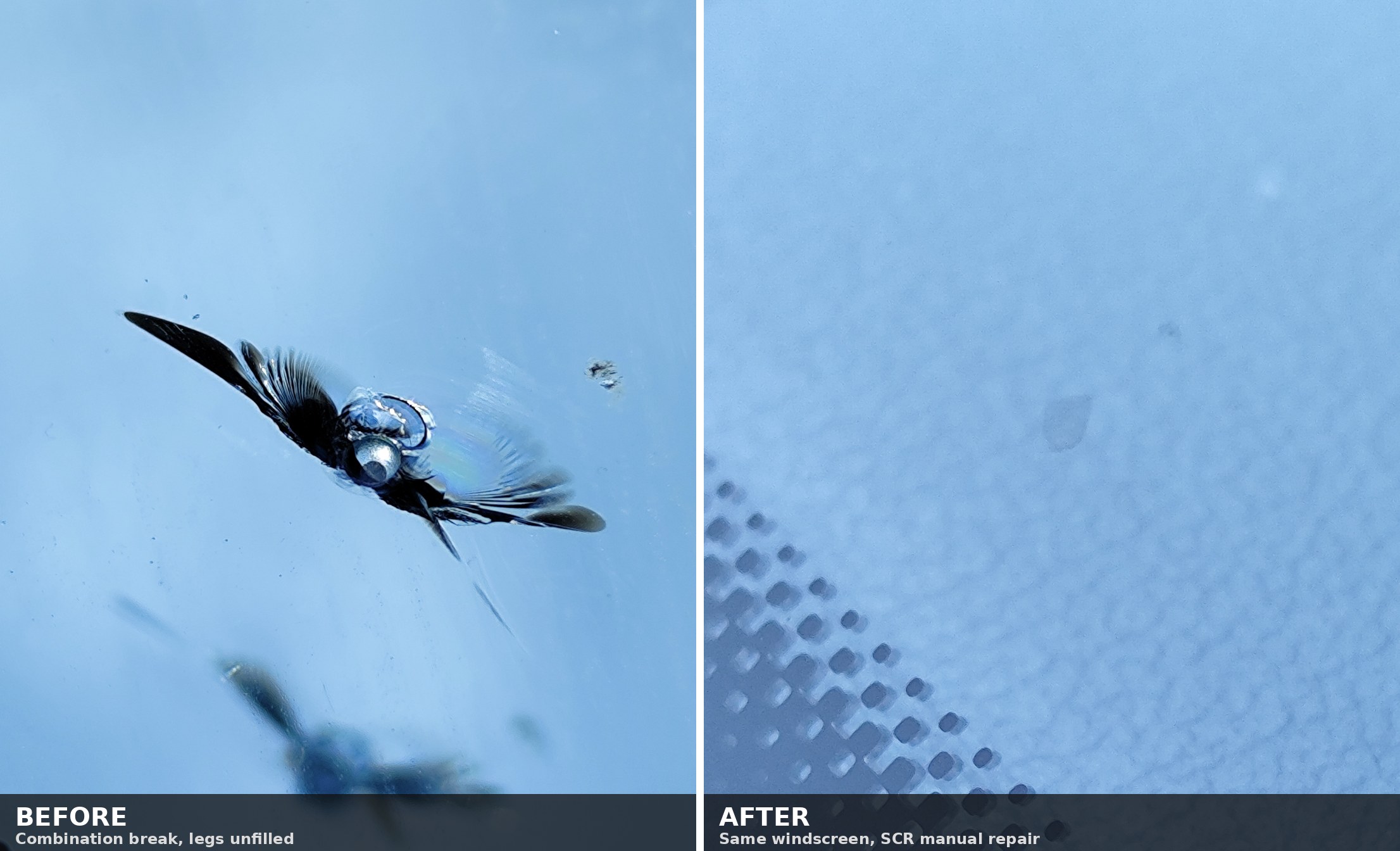 before and after windscreen chip repair