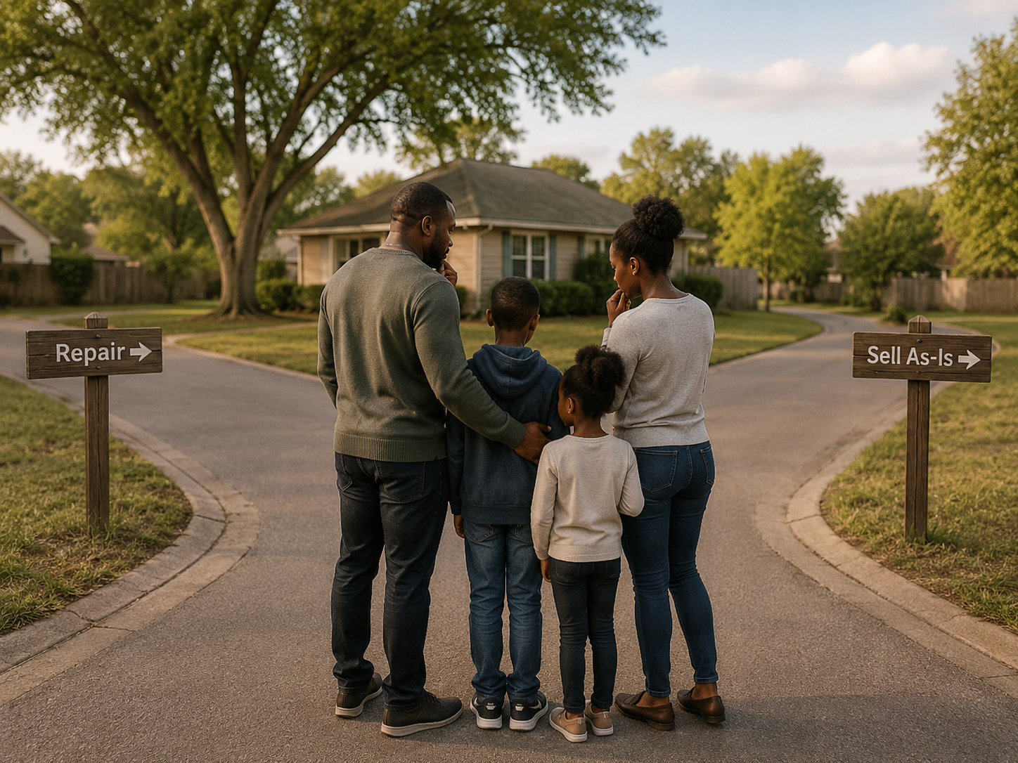 African American family deciding whether to repair or sell as-is a probate house in Newnan Georgia