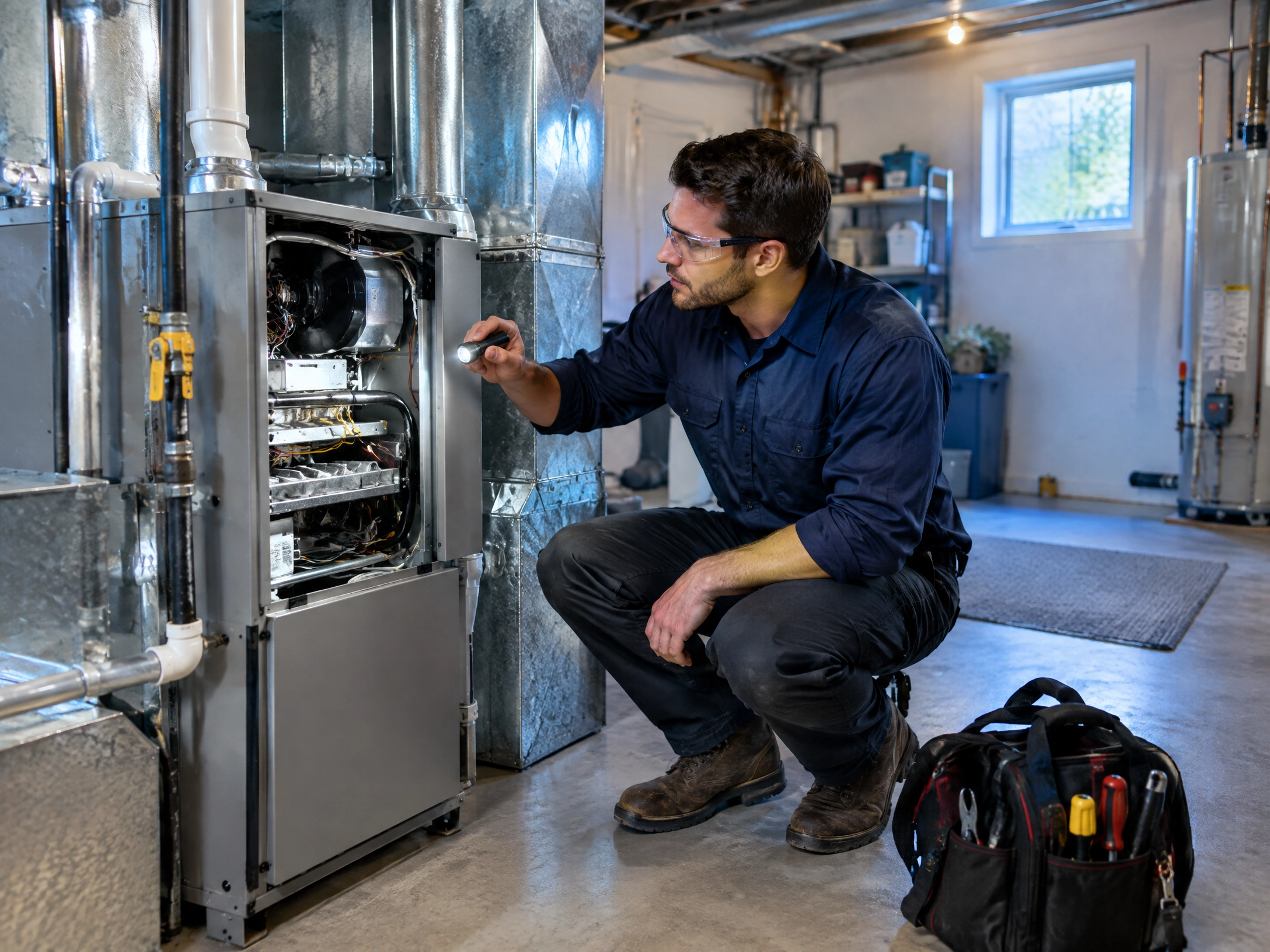 HVAC technician at work on a jobsite