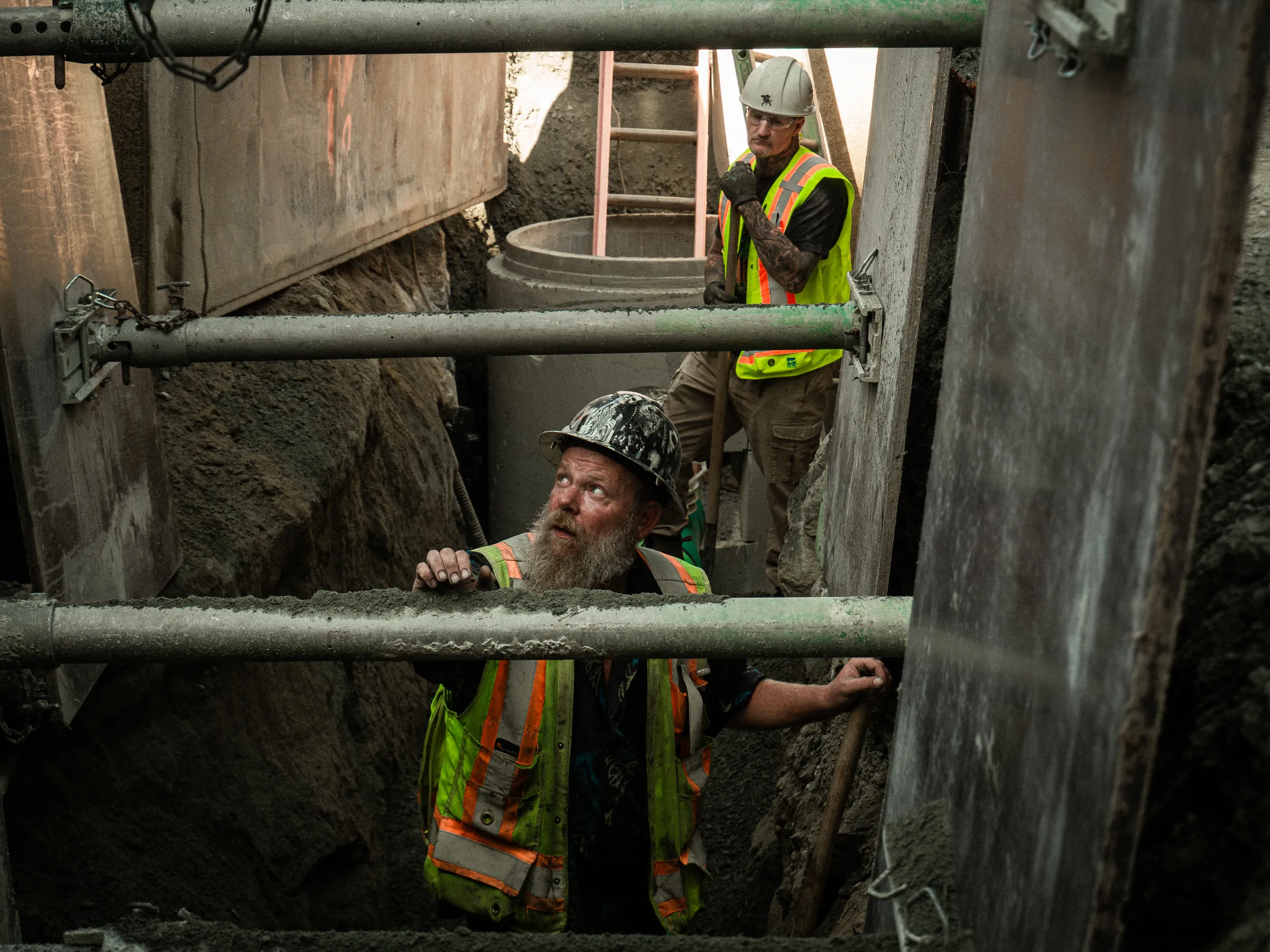 Sewer system construction crew in British Columbia