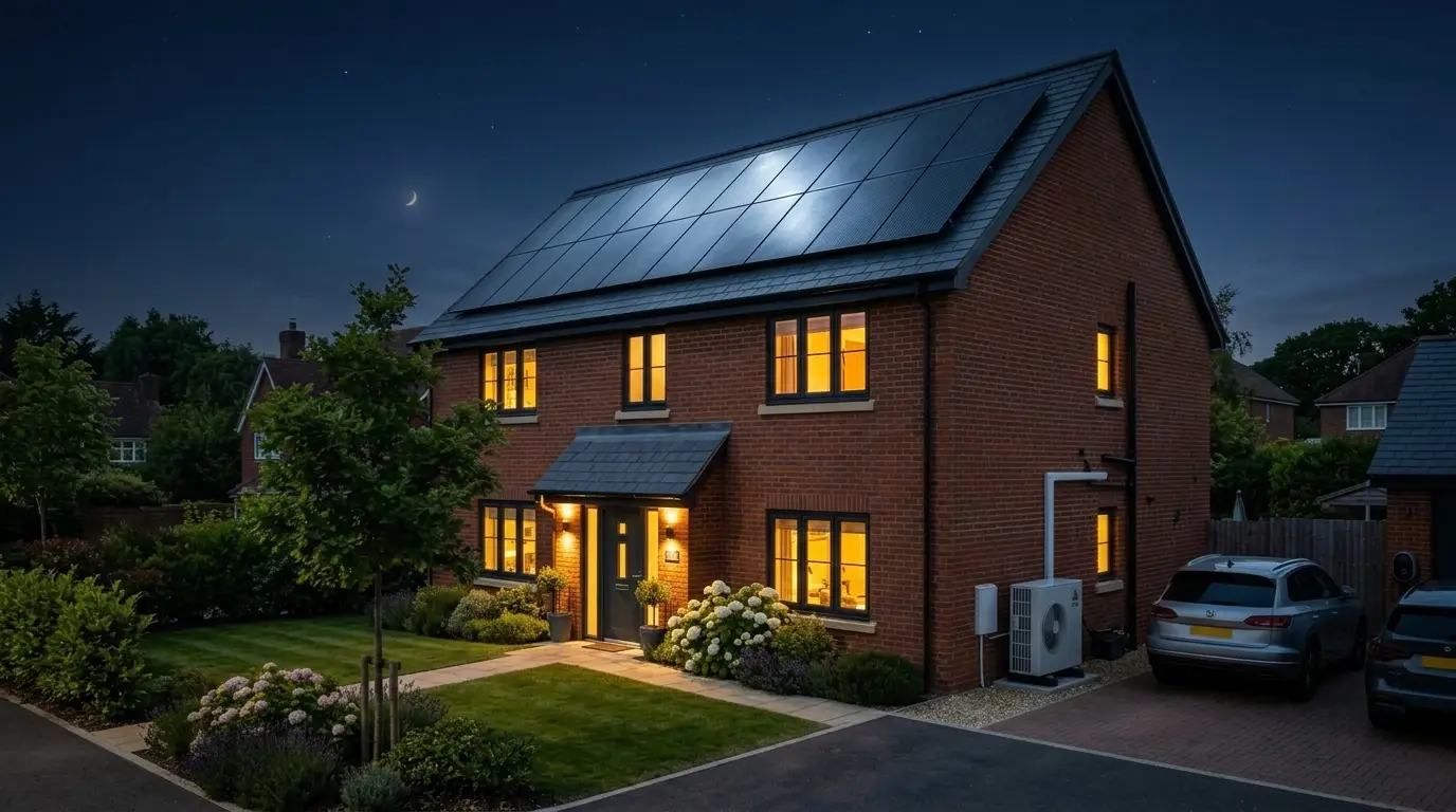 The same home at night, windows glowing — your website still capturing enquiries