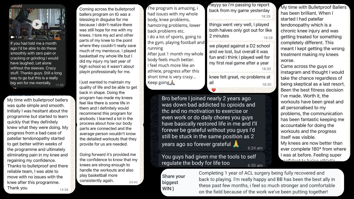 Bulletproof Ballers client messages — collection of testimonial screenshots
