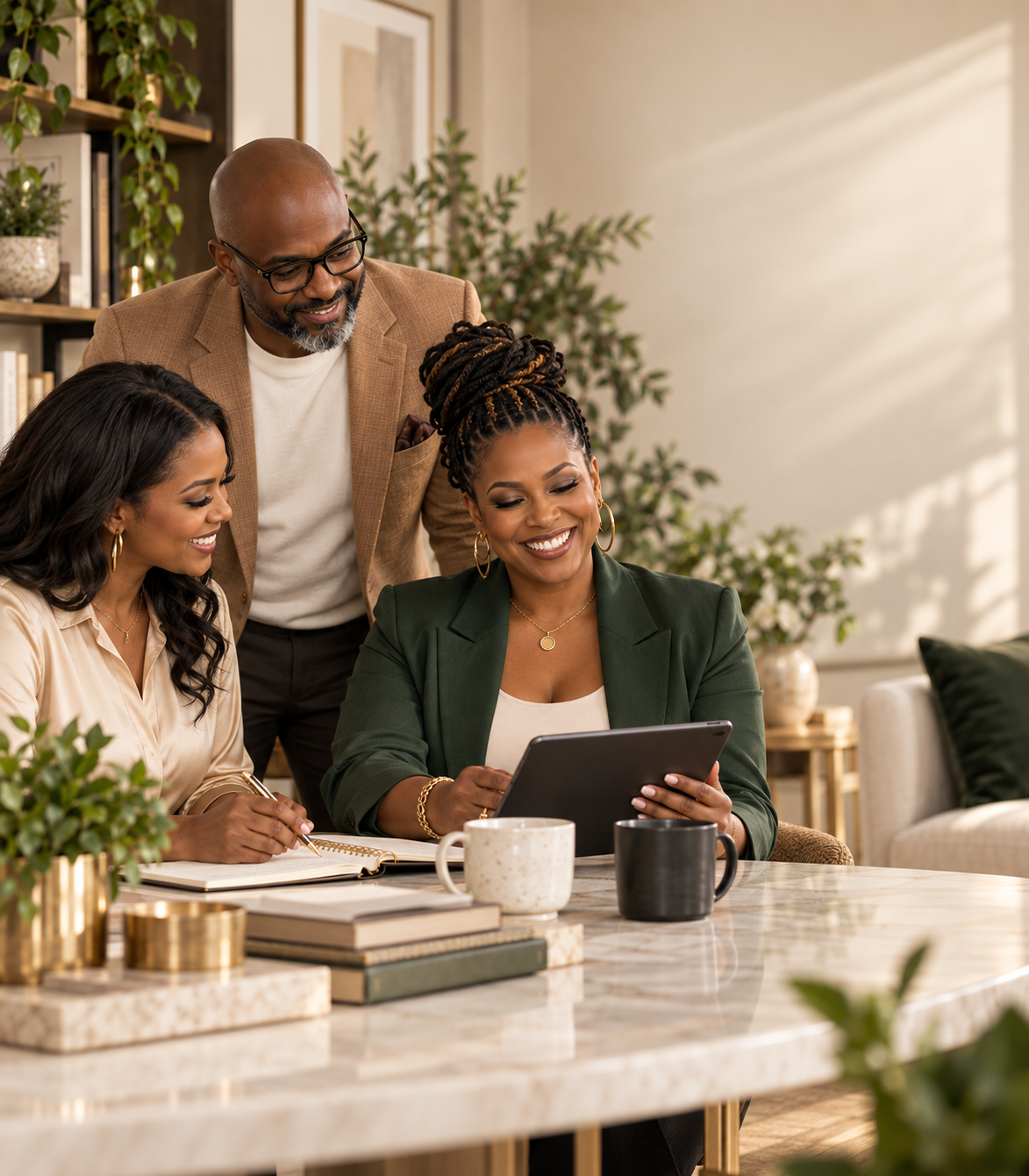 Adults collaborating in an elevated professional setting
