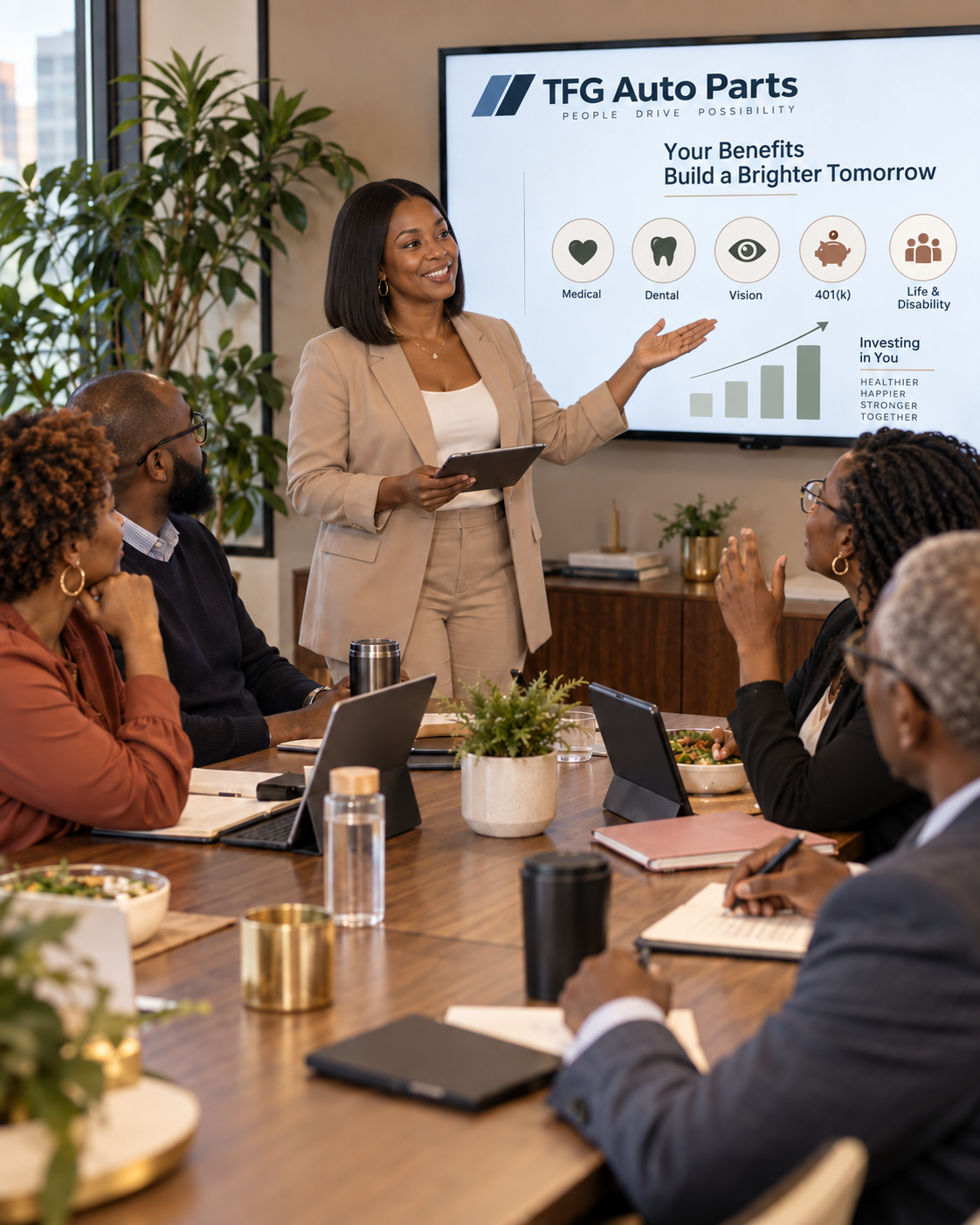 Employees participating in an employer-sponsored benefits education session