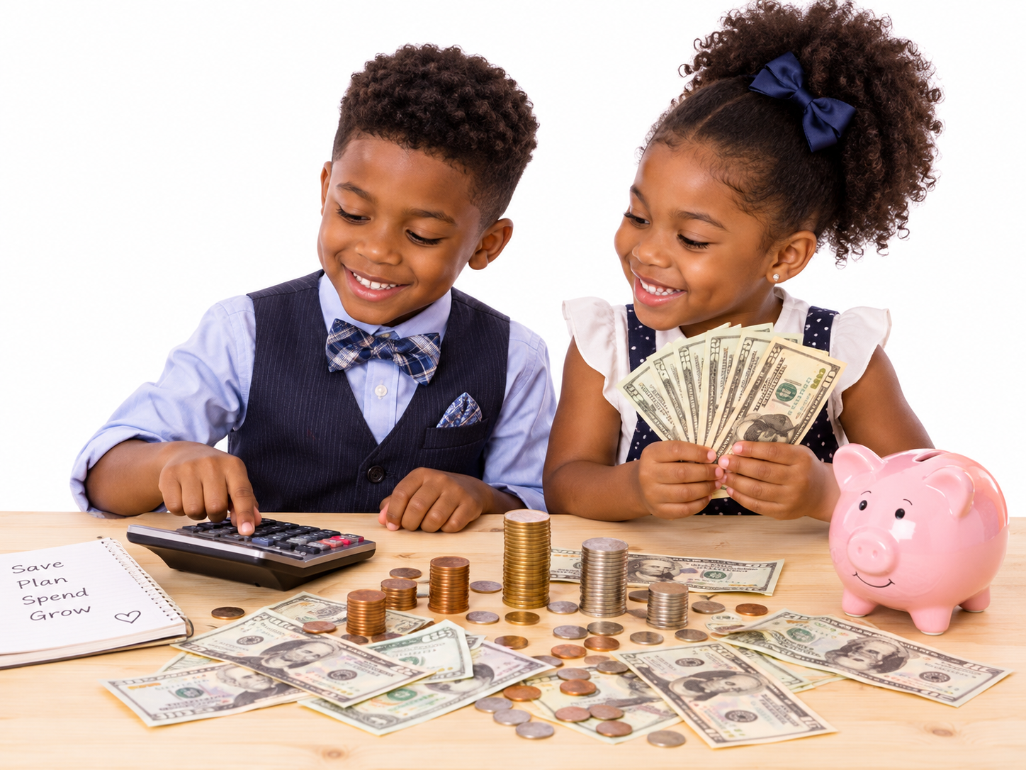 Black children learning age-appropriate money concepts together