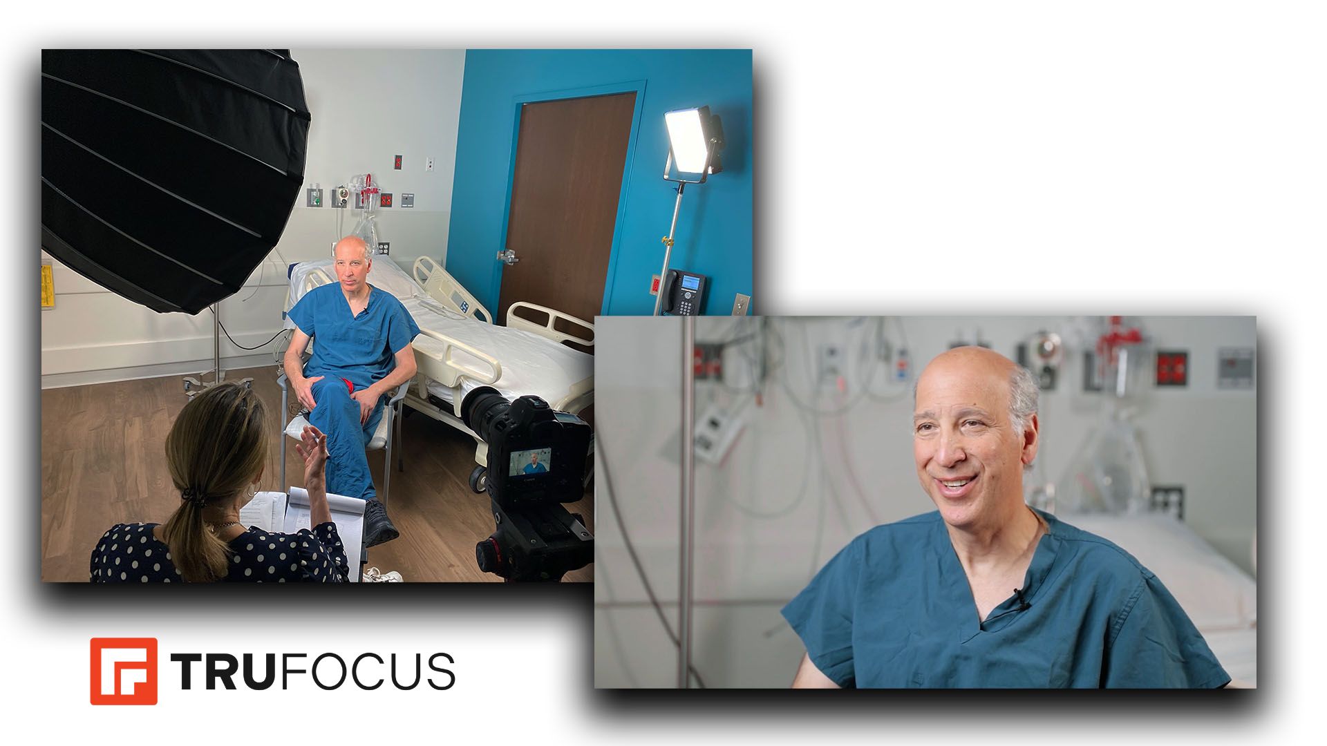 Behind-the-scenes of TruFocus filming Dr. Berger in an interview-style medical video shoot Behind-the-scenes of TruFocus filming Dr. Berger in an interview-style medical video shoot