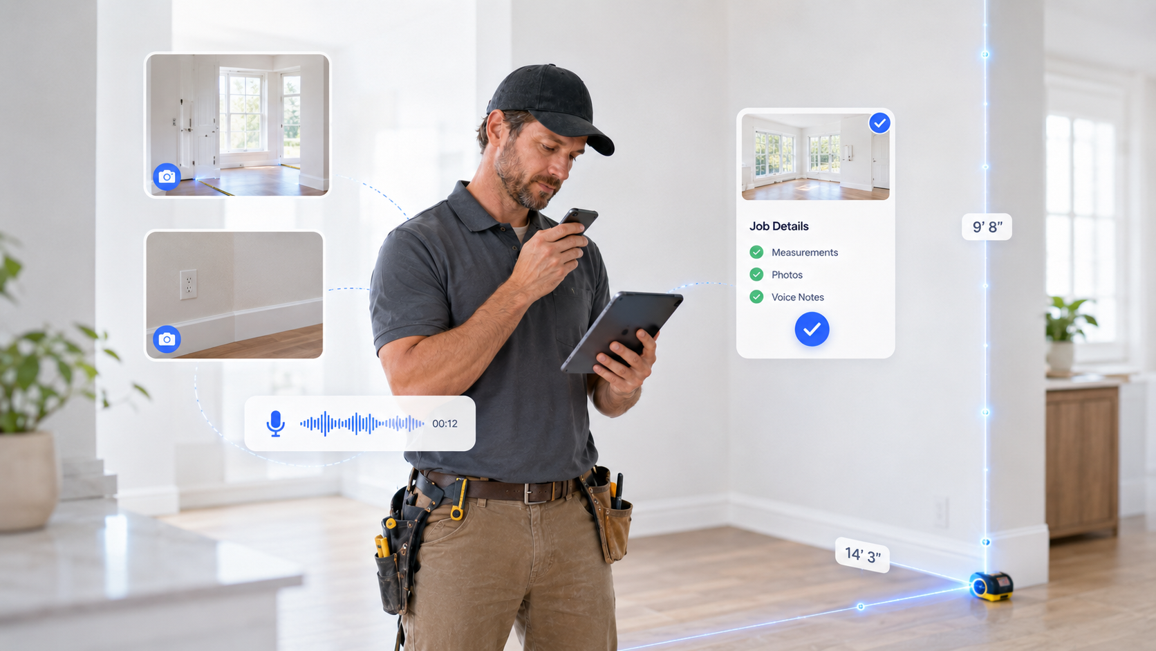 JobClose AI workflow on tablet