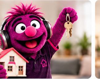 Bond the FreeBond mascot holding house keys and a small house model