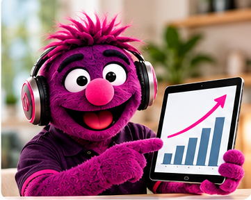 Bond the FreeBond mascot pointing at a growth graph on a tablet