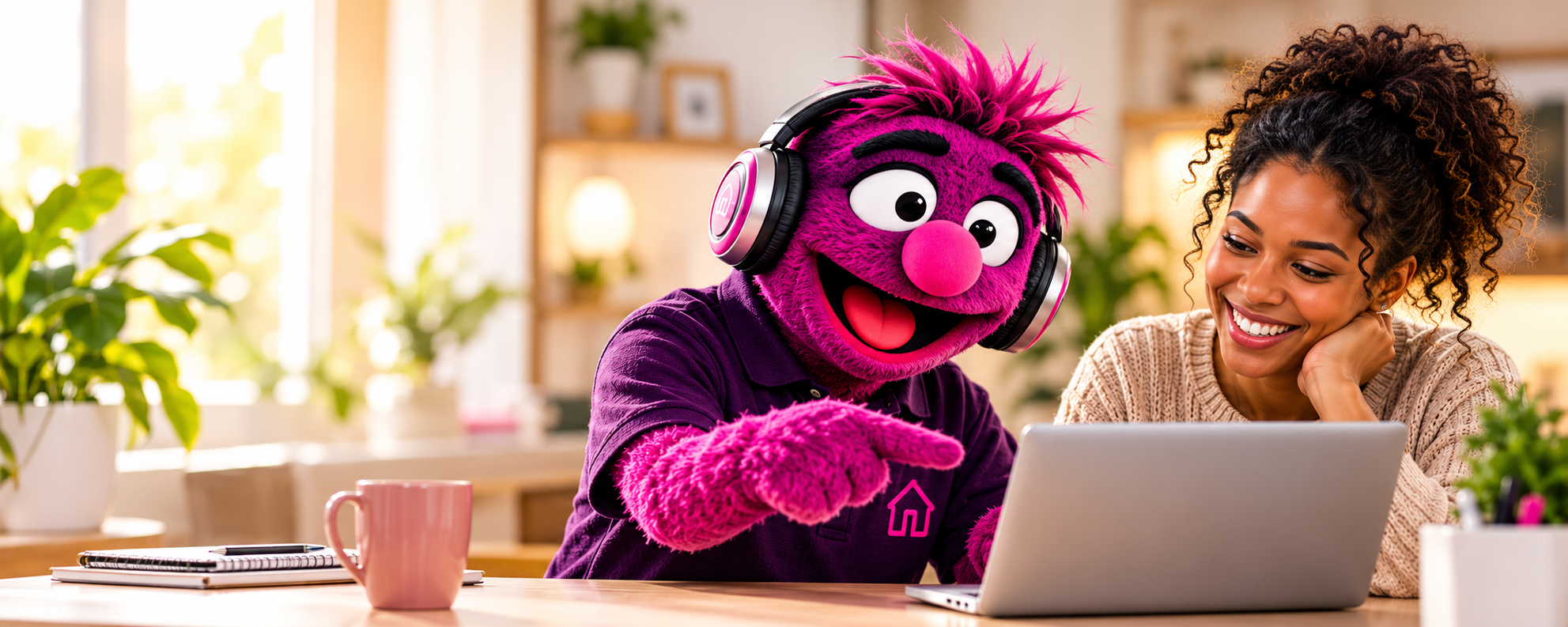 Bond the FreeBond mascot pointing at a laptop with a South African home buyer