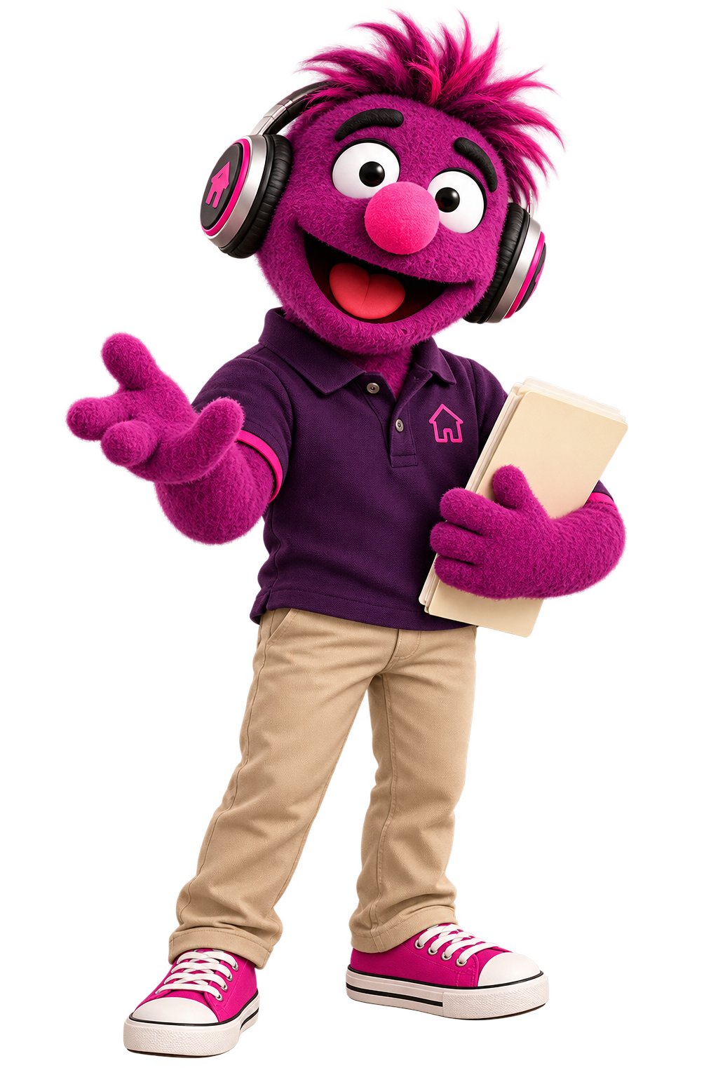 Bond the FreeBond mascot standing and holding a Property Strategy folder