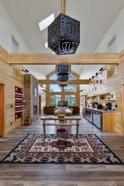 Sunrise Cabin great room overlooking the pines