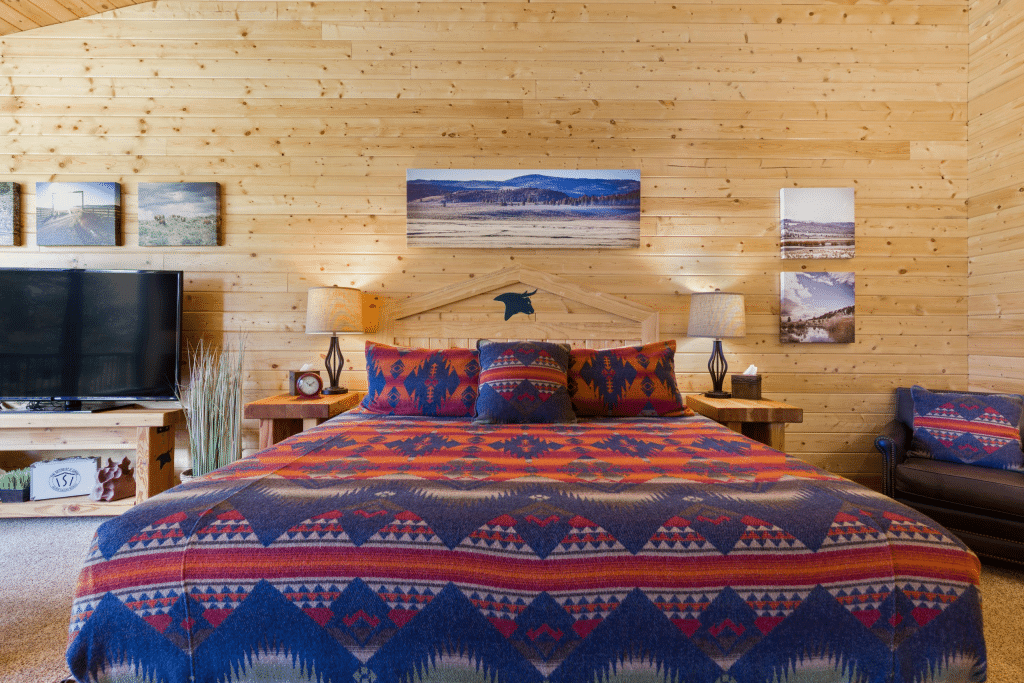 Rancher’s Suite bedroom with western textiles
