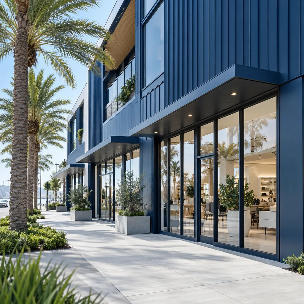 Modern mixed-use commercial building exterior