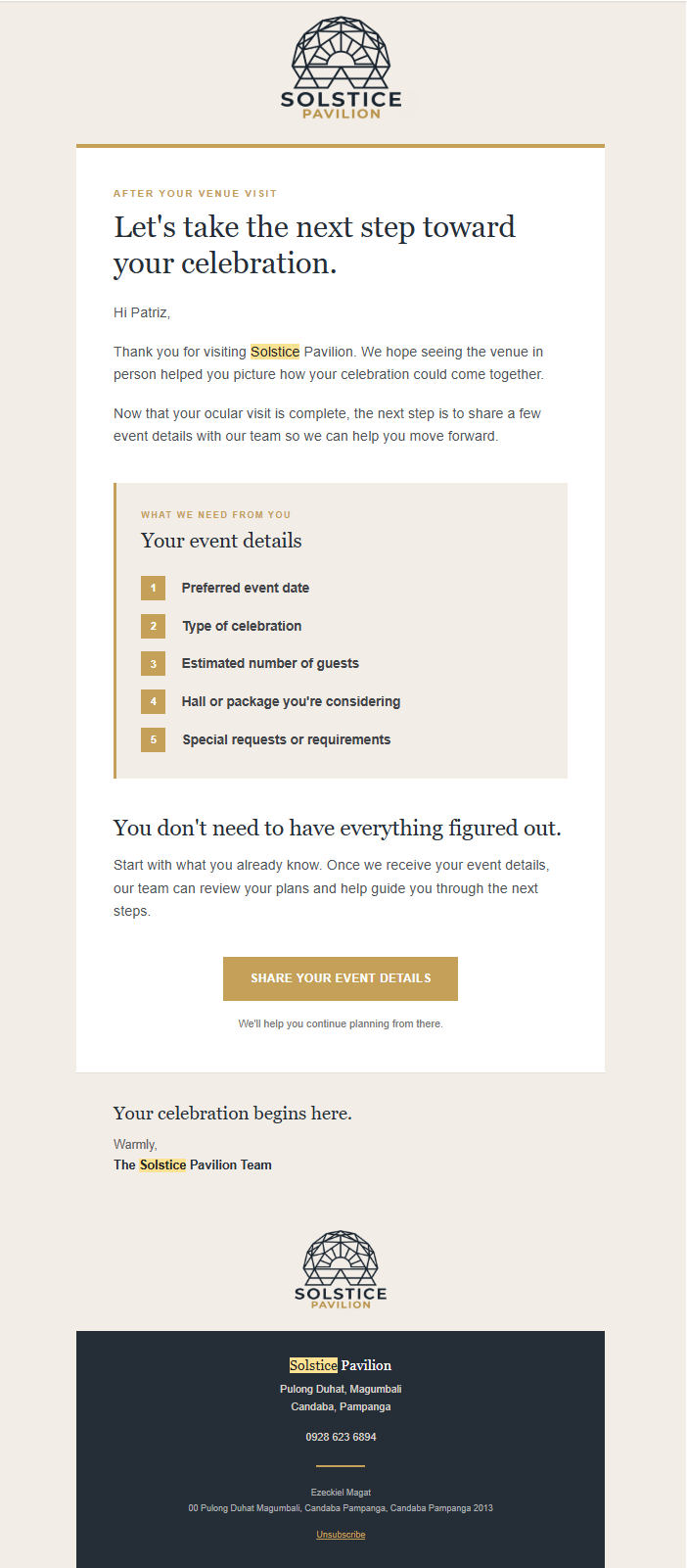 Solstice email 1