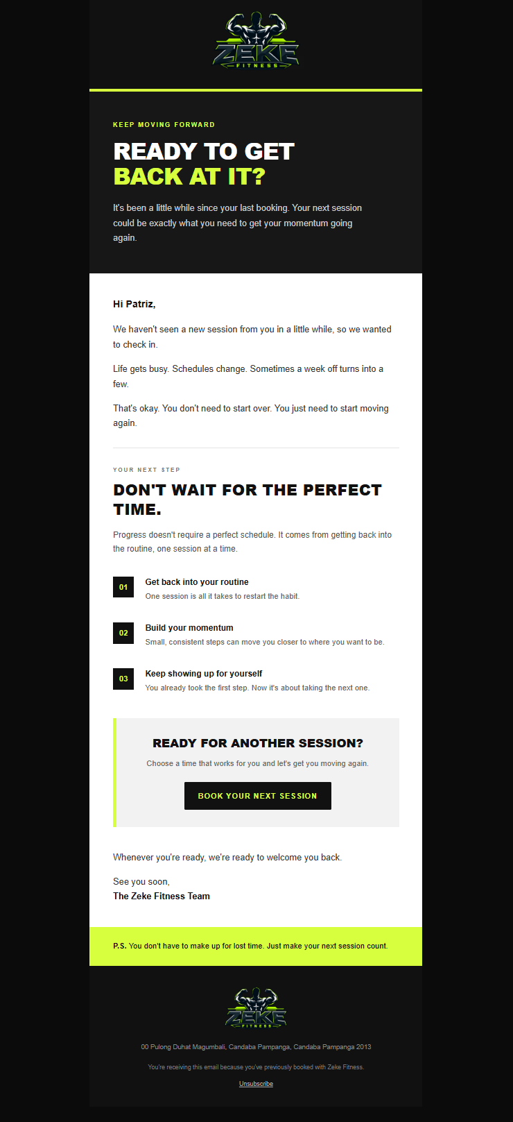 Zeke Fitness email 2