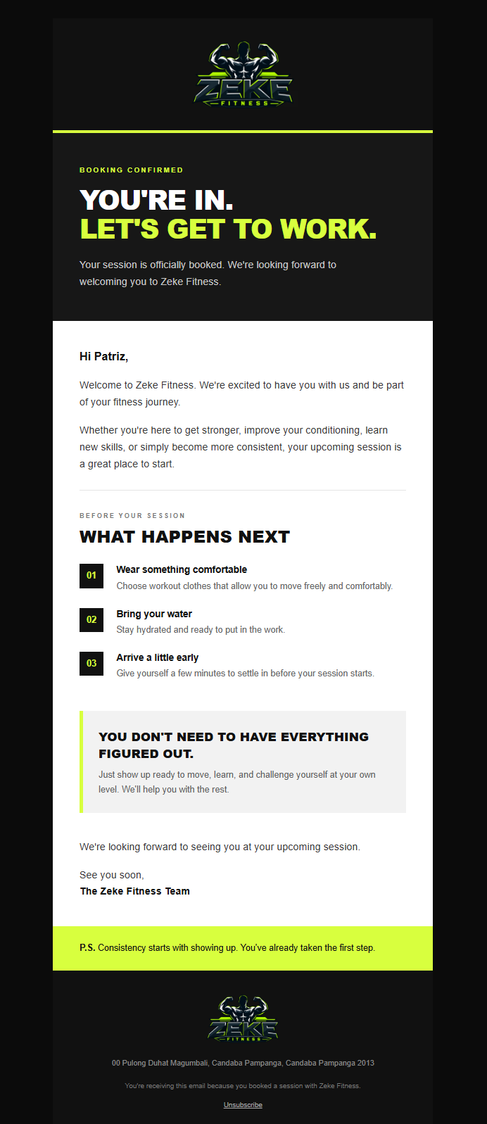 Zeke Fitness email 1