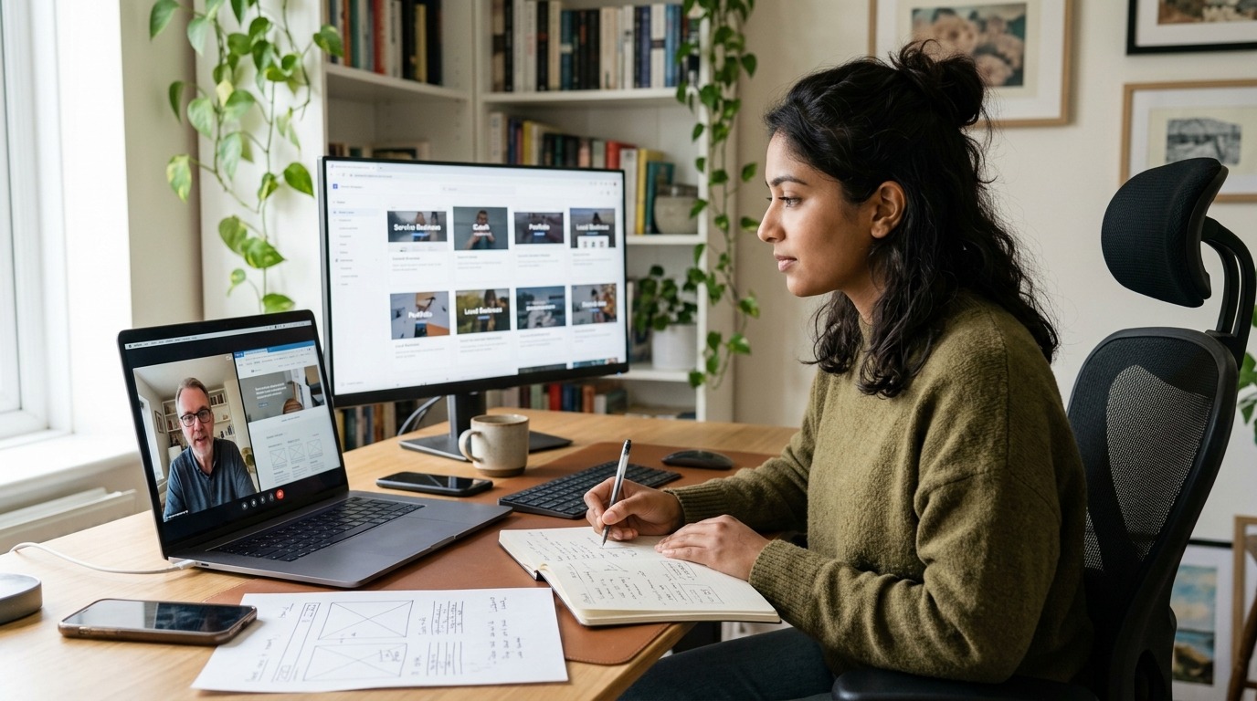 Web design student working through a project