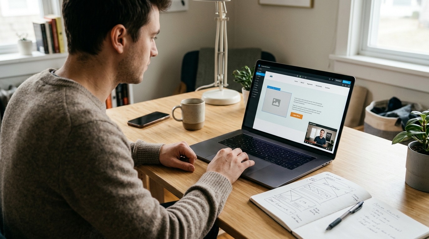 Student learning web design on a laptop