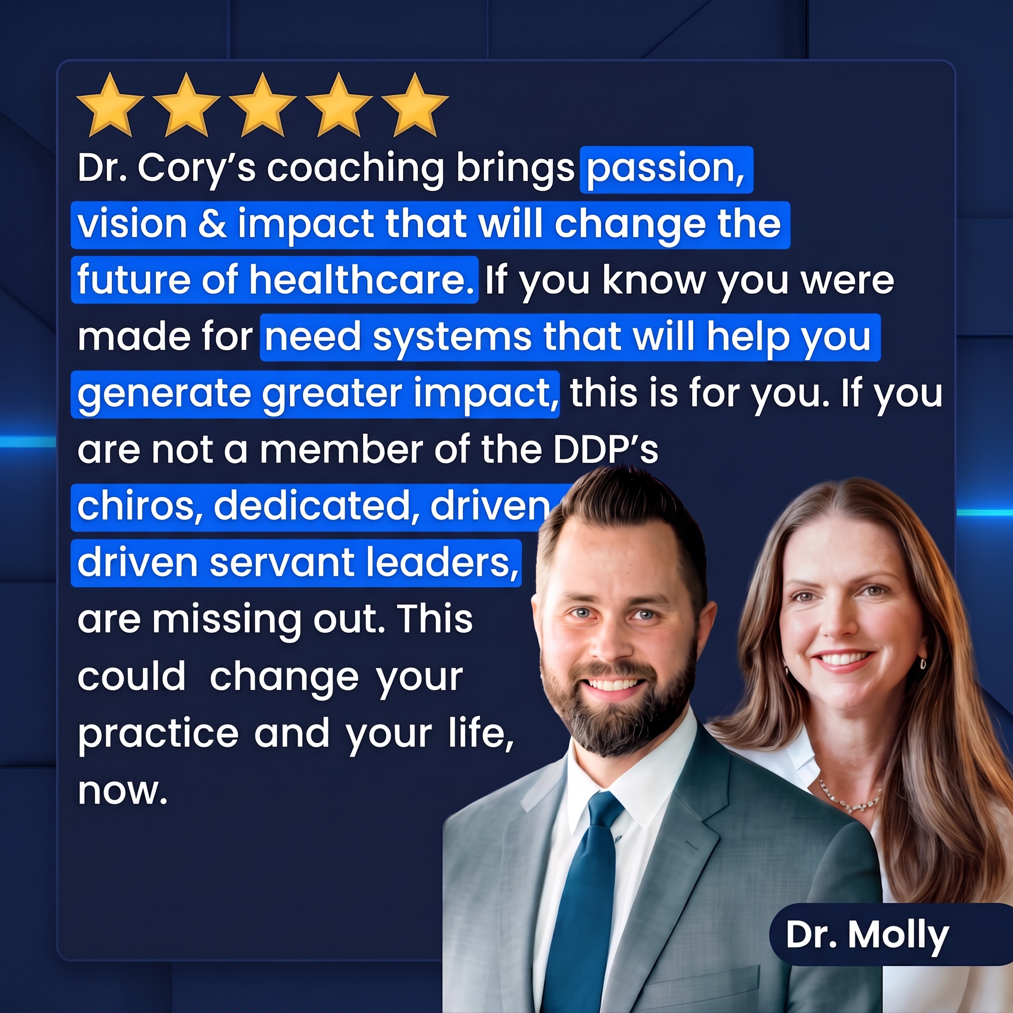 Dr. Molly testimonial about Dr. Cory and The Data Driven Practice