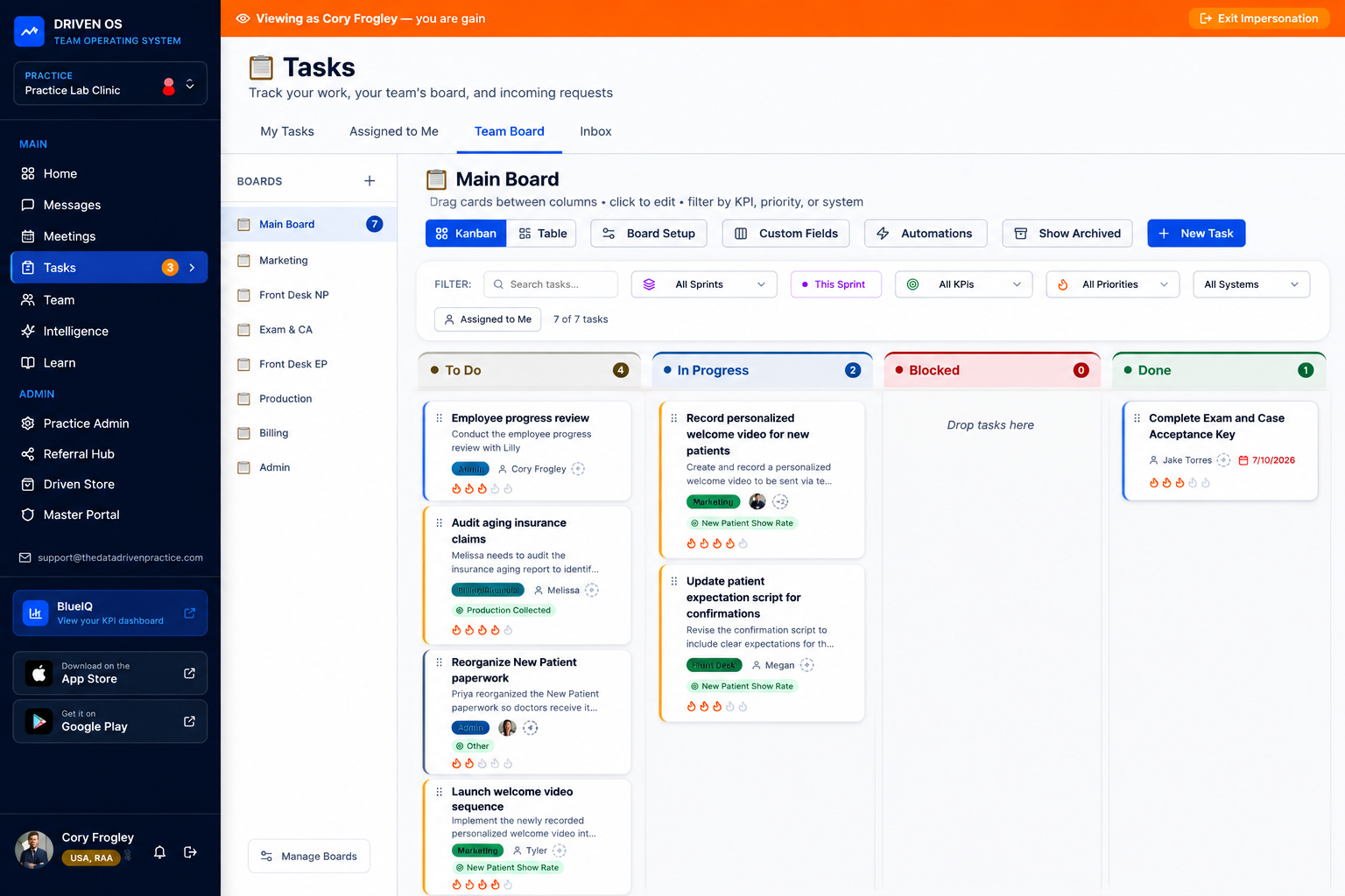Driven OS Team Accountability task board