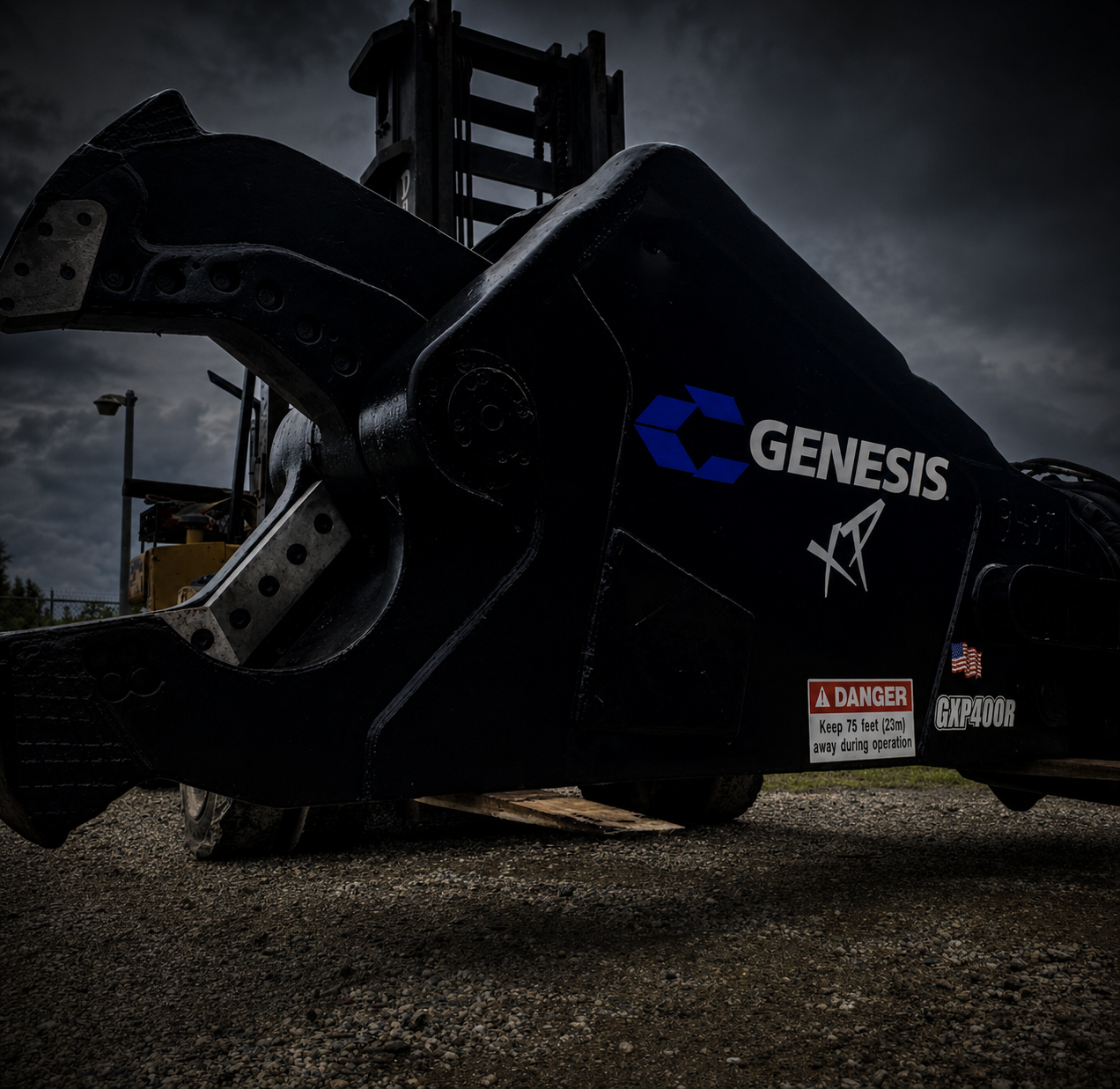 Genesis hydraulic shear attachment supplied by Viking Attachments&trade;