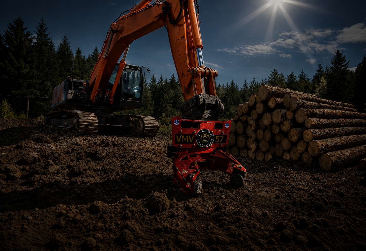 VMV 57 hydraulic vibratory pile driver mounted on an excavator