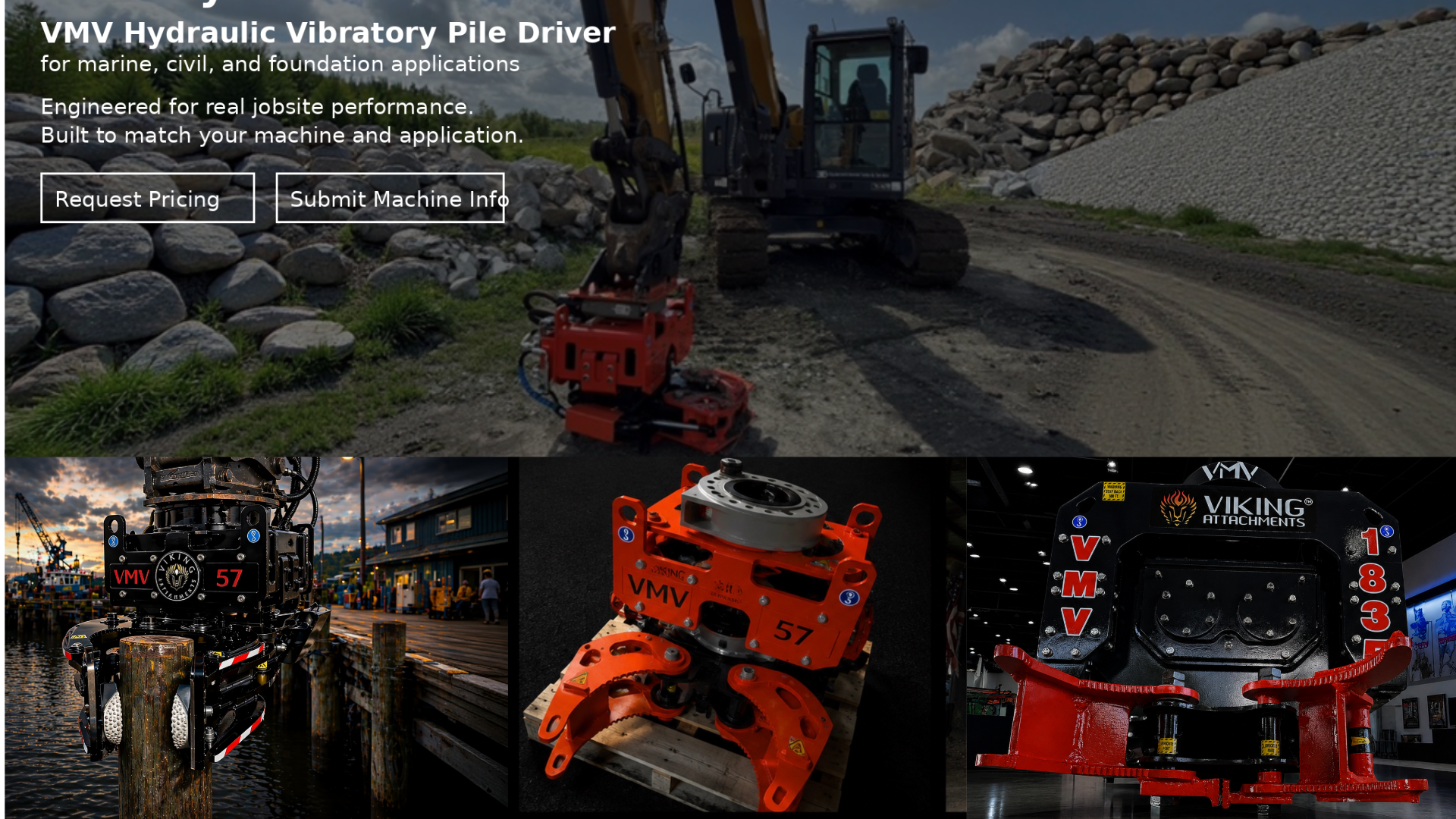 VMV Series hydraulic vibratory pile driver and marine construction privacy policy visual