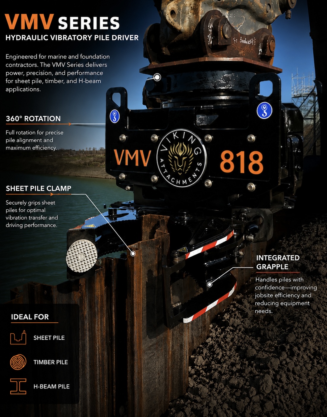 VMV 818 hydraulic vibratory pile driver feature visual