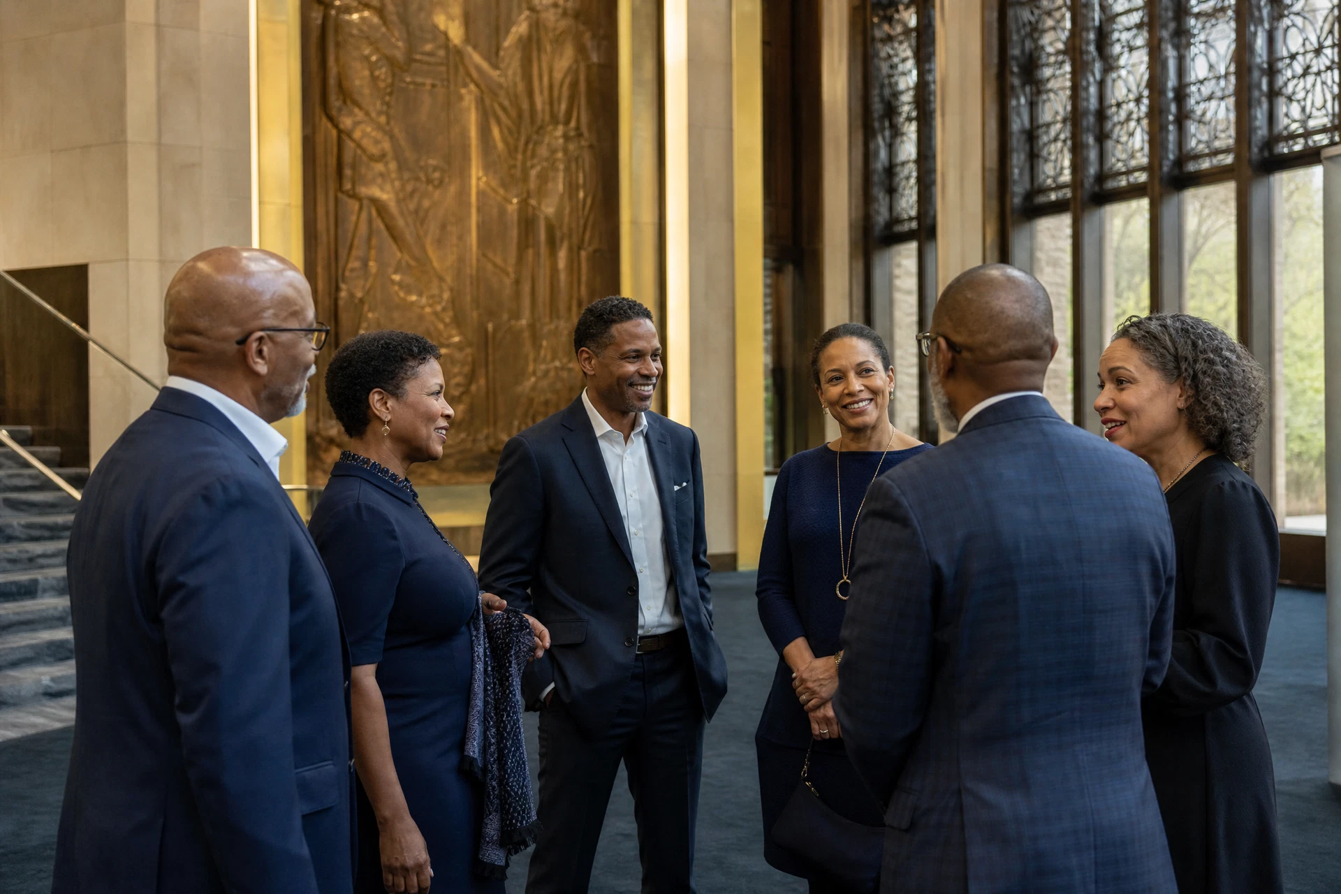 Professional leaders in conversation at an event