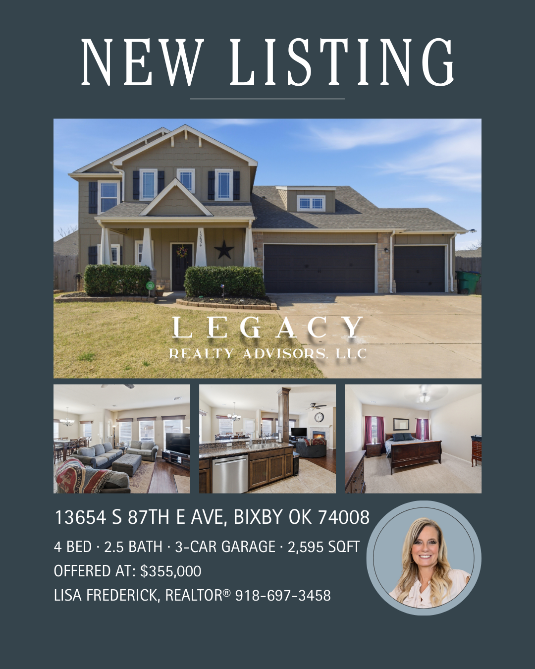 Lisa Frederick Agent for Legacy Realty Advisors shares home for sale in desired Bixby neighborhood.