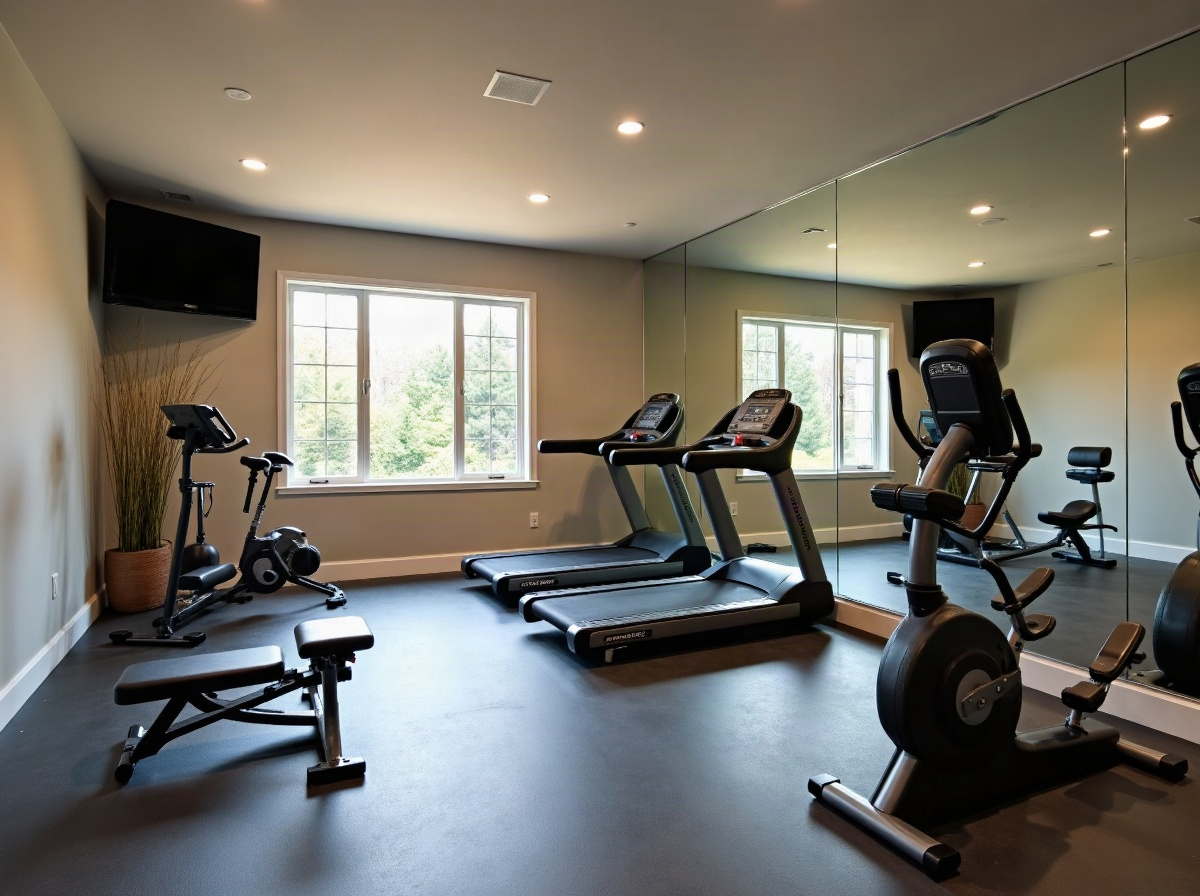Main Line wellness basement with home gym and bathroom