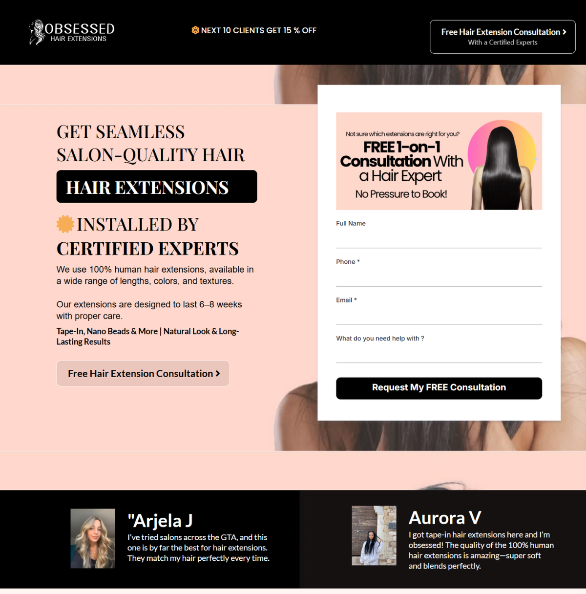 Website example of a hair clinic in markham ontario
