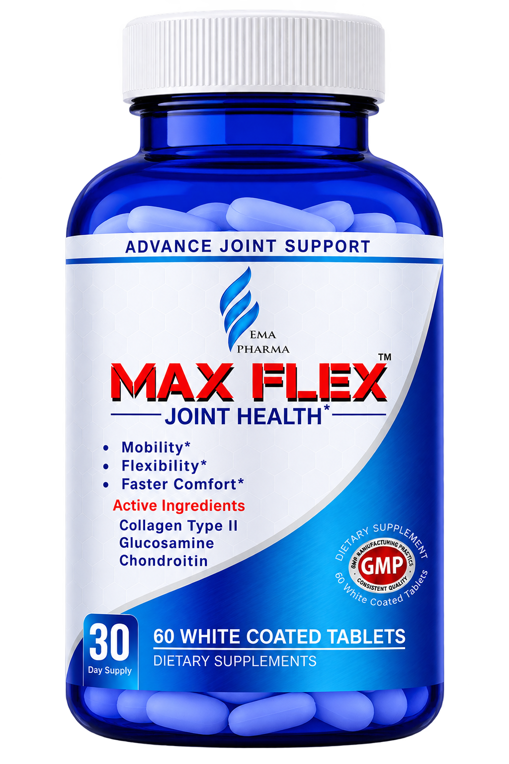 EMA Pharma MAX FLEX joint support supplement bottle