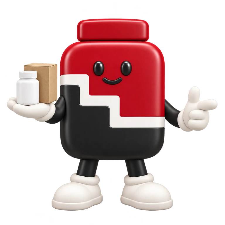 EMA bottle mascot presenting a ready-to-label bottle and carton.
