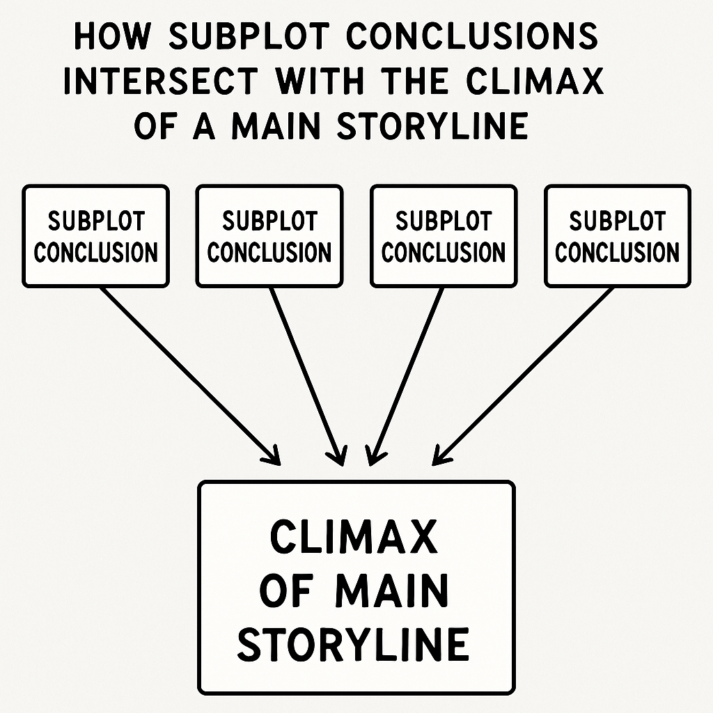 Character web showing subplot resolutions connecting back to the main plot