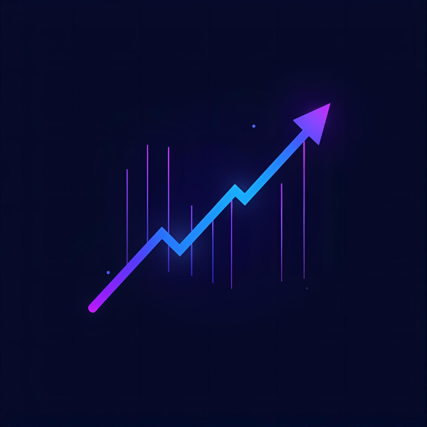 Illustration of a rising zig-zag line graph in neon blue and purple on a dark background, symbolizing growth and upward progress.