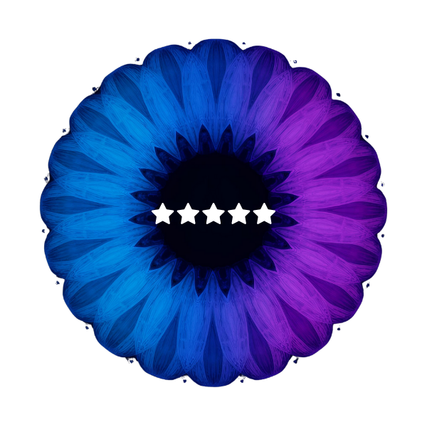Blue and purple circle with five stars in the middle
