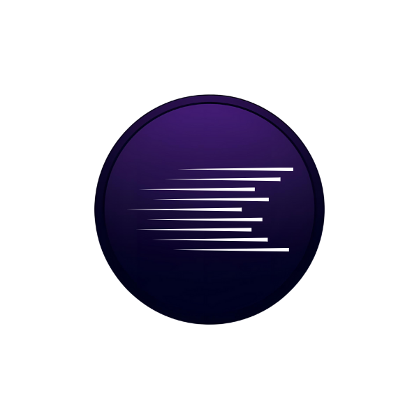 A dark purple circle with an icon that represents speed in the middle