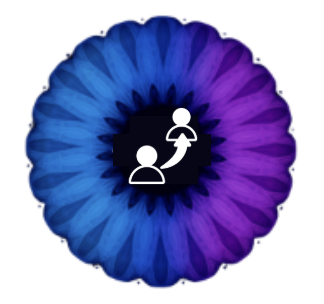 Blue and purple circle with two people in the middle as an icon.