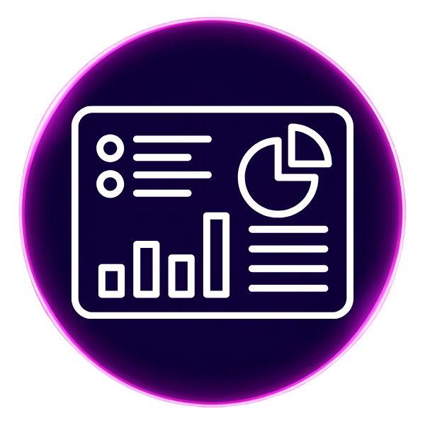 A purple circle with an icon in the middle that shows a dashboard 