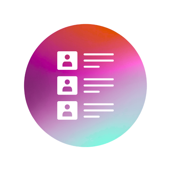 Pink and light blue circle with a checklist in the middle
