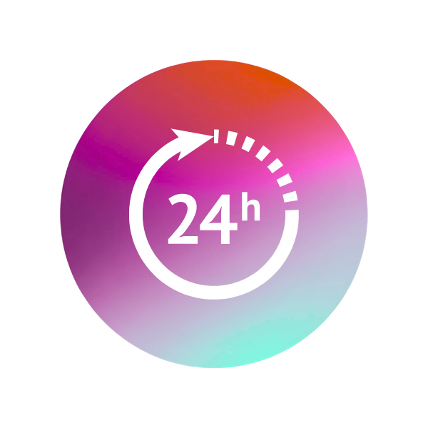 Pink and light blue circle with a 24 hour timer in the middle